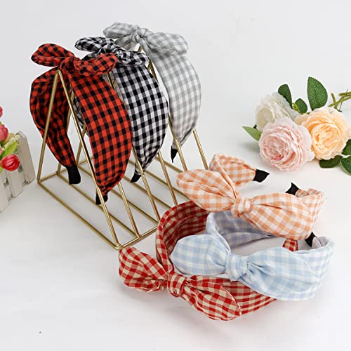 Tobatoba 6Pcs Plaid Headbands With Bow, Cute Bow Headbands For Women, Knotted Headband Wide Headband, Christmas Headband Hair Accessories For Women Girls, Bunny Ears Headbands Red Headbands Headwraps #TOP6