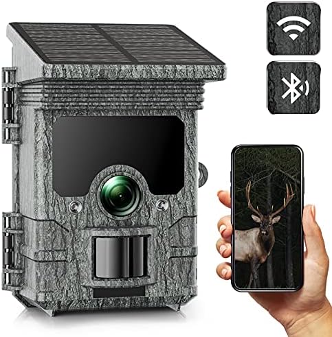 NEXCAM Solar Powered Wildlife Camera WiFi 30MP 4K Bluetooth Trail Game Camera with 120°PIR Range Scouting Camera with Night Vision for Wildlife Monitoring IP66 Waterproof