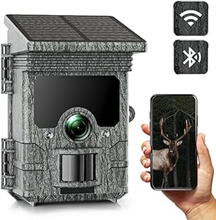 NEXCAM Solar Powered Wildlife Camera WiFi 30MP 4K Bluetooth Trail Game Camera with 120°PIR Range Scouting Camera with Night Vision for Wildlife Monitoring IP66 Waterproof