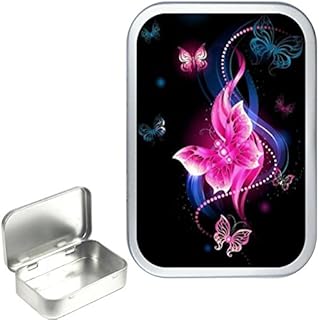 TEEZ Neon Pearl Butterfly 50ml Silver Hinged Tobacco Tin, Hinged 1oz Tobacco Tin