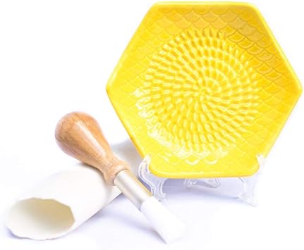 3 Piece Handmade Ceramic Garlic Grater Set - Grater, Peeler, Brush