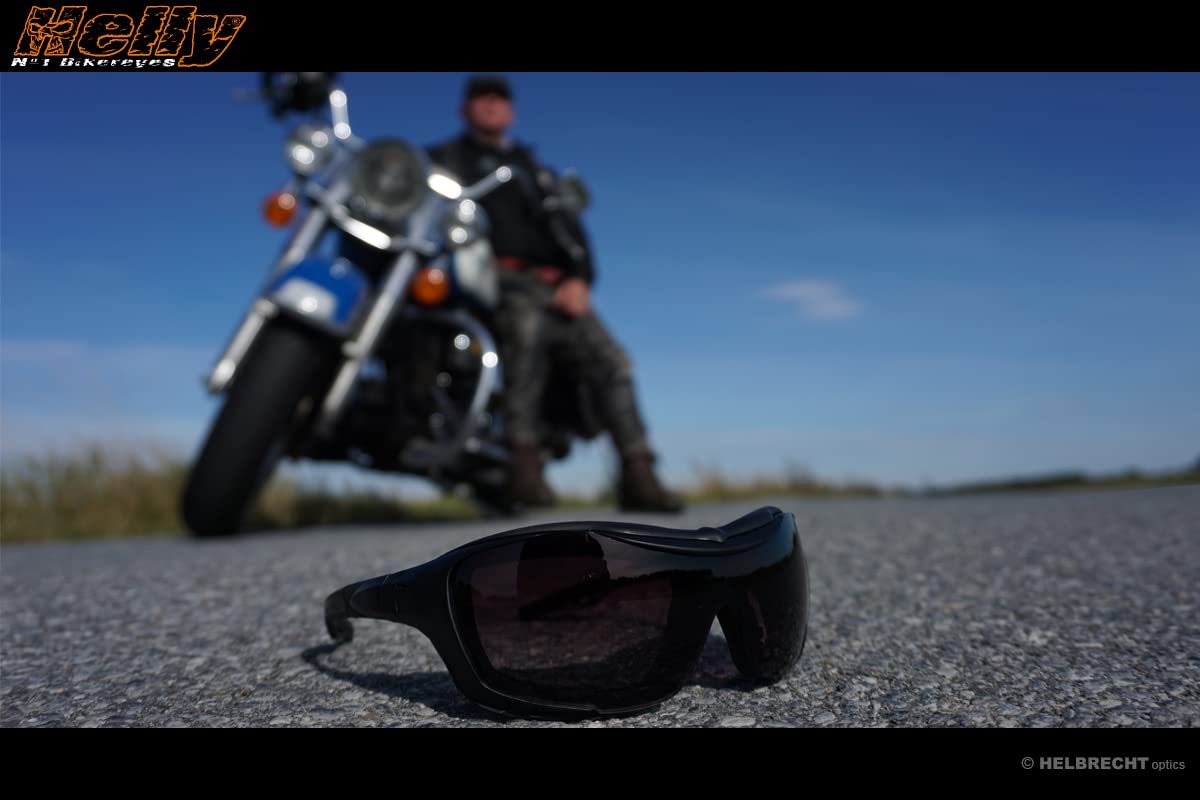HELLY – No.1 Bikereyes® | Occhiali da moto multifunzionali, imbottiti, antiappannamento, antivento – lenti di sicurezza HLT® intercambiabili per il giorno e la notte, aste e cinturino, per caschi jet