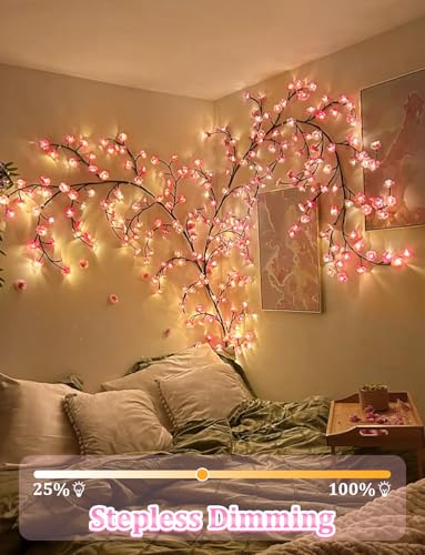Vimaz Led Cherry Blossom Tree Branch Lights For Wall,8 Modes Cherry Blossom Lights With 48 Led,Remote Timer,Blossoms Vine Fairy Light,Decorations For Bedroom,Xmas Mother's Day,Valentines Day Gifts - 2