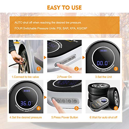 Webetop Tire Inflator Portable Air Compressor with 2000mAh Rechargeable Li-ion Battery LED Light Air Pump for Car Tires, Bicycles, Motorcycle, Balls and Other Inflatables - Thumbnail 5