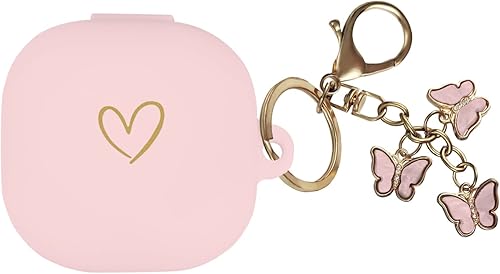 AIIEKZ Compatible con Samsung Galaxy Buds 2  Buds ProBuds LiveBuds 2 Pro, funda de silicona suave con patrón de corazón dorado con bonito llavero de