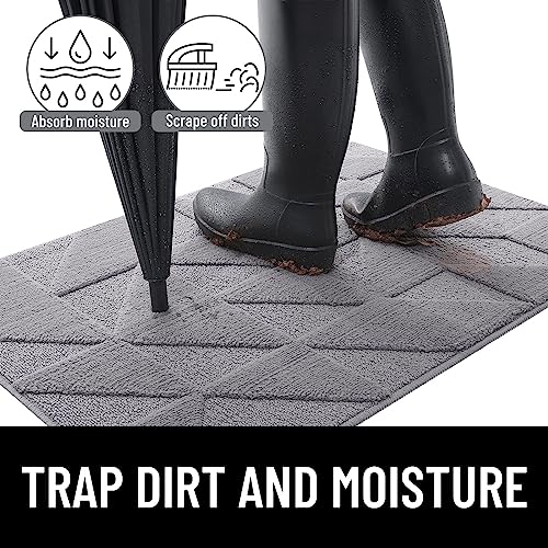 Homaxy Door Mats Indoor, 50 X 80 cm, Machine Washable Inside Door Mat, Dirt Trapper Soft Doormats, Super Absorbent Entrance Rug, Non-slip Floor Mat For Front Back Door, Pets and Dogs (Grey)
