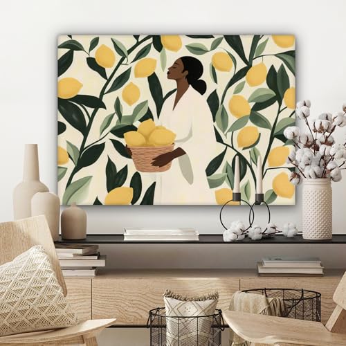 Toile photo peinture femme au panier de citrons pour illuminer votre cuisine - 7