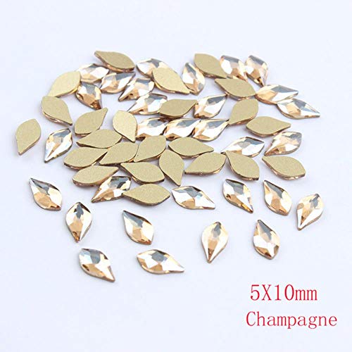 Lot de 100 breloques en forme de poire avec strass en forme de poire et strass dorés à fond plat pour ongles en forme de champagne, 5 x 10 mm Cover