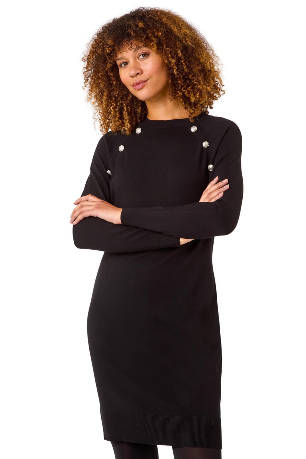 Roman Women's Button Detail Knitted Dress in Black | Size: 20