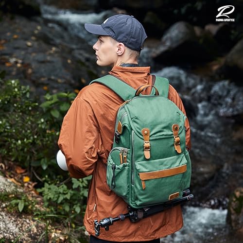 Padwa Lifestyle Green Camera Backpack - Professional DSLR & UAV Camera Bag,Anti Theft Canvas Camera Backpack with Rain Cover,Large Capacity Photography Travel Camera Bag with Multi Compartments2