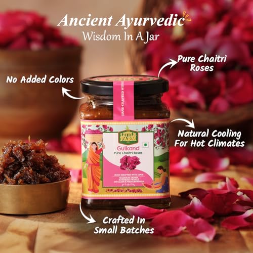 Image of THE LITTLE FARM CO Healthy Dessert Gulkand (250g) - Made With Pure Chaitri Gulab | Rose Petal Jam | Sundried With No Artificial Flavors | Traditional Recipe | Ayurvedic Digestive & Natural Body Coolant