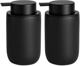 Ceramic Pump Bottle Refillable Lotion Soap Dispenser 12oz Black 2 Pack