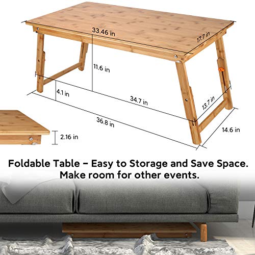 Nnewvante Large Size Floor Desk Floor Table Tray With Folding Legs Adjustable Low Coffee Table For Breakfast Serving Tray Gaming Writing 33.5X17.7In #TOP2