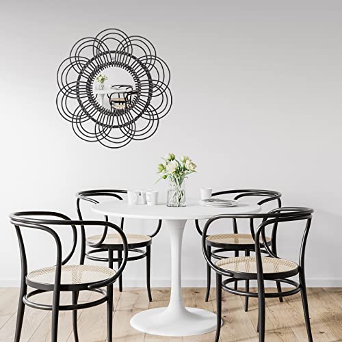 Swthony 19.3 Inch Black Rattan Hanging Sunflower Wall Mirror Decorative Boho Mirror For Wall Decor, Wall Mounted Round Wicker Mirror For Living Room Bedroom Bathroom #TOP2