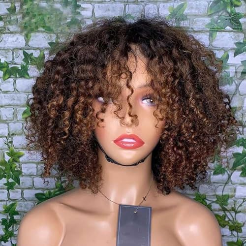 Amazon.com : Youleas 1B/4 Highlight Curly Wig Human Hair Wear and Go ...