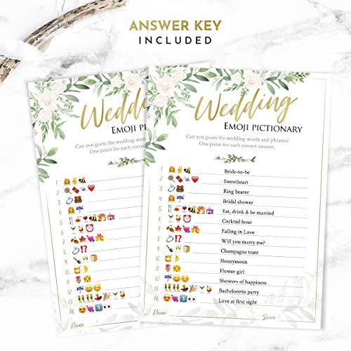 Bridal Shower Games (Set Of 5 Activities For 50 Guests) - 5X7 Cards, Floral Rustic Greenery Theme - Includes Marriage Advice Cards, Bridal Emoji - Wedding Shower Decorations Favors Party Supplies #TOP4