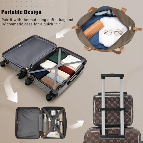 Image of Hardside Luggage Sets, Lightweight Suitcase with Spinner Wheels, Brown Pattern