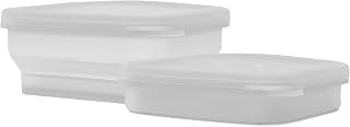 BYOB Collapsible Silicone Food Containers with Attached Lids – Reusable To-Go & Leftover Containers, Platinum Silicone, Leak-Resistant – 2 Pack (White Containers)