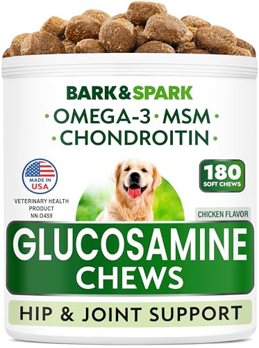 Glucosamine Chondroitin Dog Hip & Joint Supplement - Joint Pain Relief - Hip & Joint Chews for Dogs - Joint Support Large Breed - Senior Doggie Vitamin Pills Joint Health - (180 Treats - Chicken)