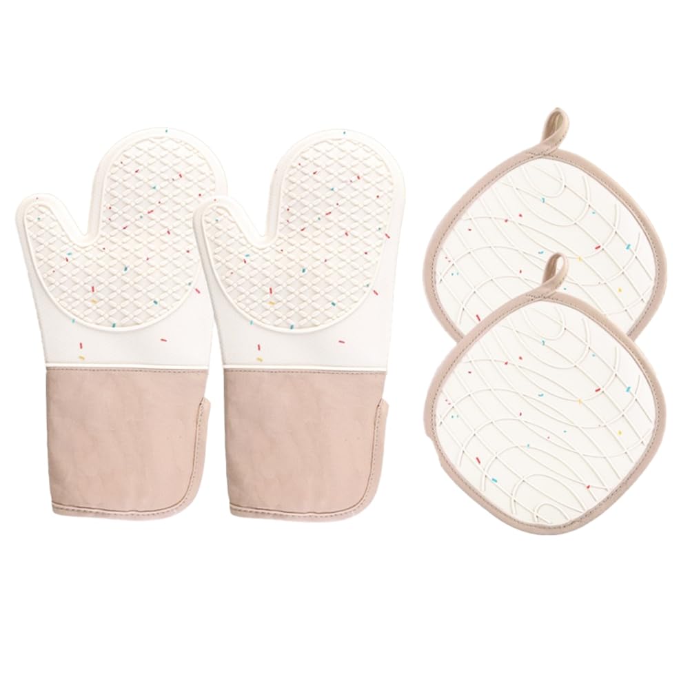 Aundhegrtt Kitchen Baking Utensil, 2 Set Cute Silicone Oven Gloves-Washable, Heat- Cooking Gloves