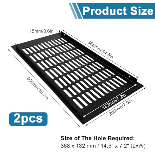 Rejilla de ventilación rectangular negra 400x200mm de aluminio metálica para muebles y estufa 4