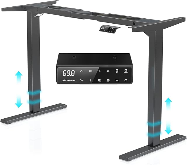 MAIDeSITe Height Adjustable Desk Electric Standing Desk Frame 3 Stage Dual Motor with Memory Control Time reminder Sit Stand Desk Home Office Writing Table with Heavy Duty Steel T2 Pro Plus