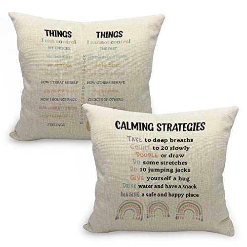 Calming Strategies Mental Health Throw Pillow Case Set of 2,Psychologist Therapist School Counselor Gifts,Teens Kids Gifts,18 x 18 Inch Therapy Office Decorative Linen Cushion Cover for Sofa Couch Bed