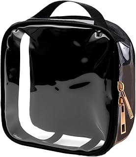 Clear TSA Approved Travel Toiletry Bag, Small Makeup Pouch Travel Cosmetic Case Carry On/Quart Size Makeup Bag with Zipper 3-1-1 Compliant for Airport, Mini Car Organizer Bag for Men Women (Black)