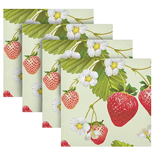 Xigua Strawberry Bee Cloth Napkins Washable Napkin For Dinner Table Decorative For Home Dinner Restaurant Parties 20 Inch 4 Pack #TOP4