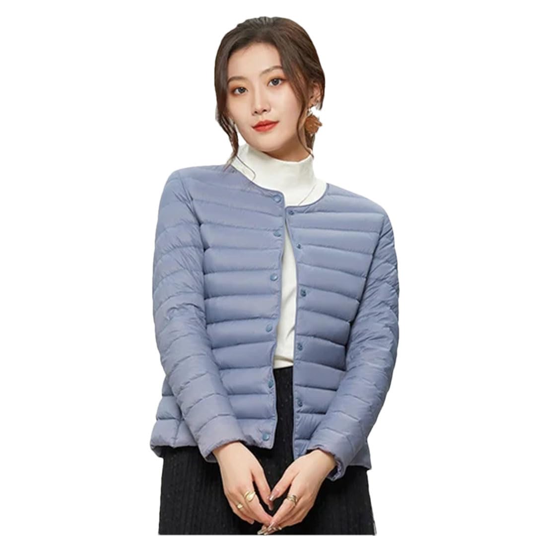 Piumino da donna leggero e caldo, piumino d'anatra, cappotto da ufficio, blu foschia, M, Blu foschia, M
