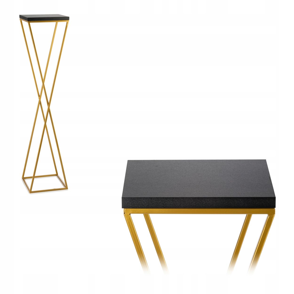 Pflanzenständer Metall 100 cm Hoch - Stabiler und Fester Blumenhocker mit Schwarz MDF-Platte auf Gold Ständer - Blumenständer zur Dekoration Innenräumen