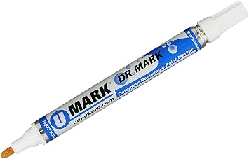 U-Mark Dr. Mark Detergent Removable Paint Marker 2mm Acrylic Bullet Tip, Marks On Metal Glass Plastic Parts Assemblies Tools, 12 Pack, White