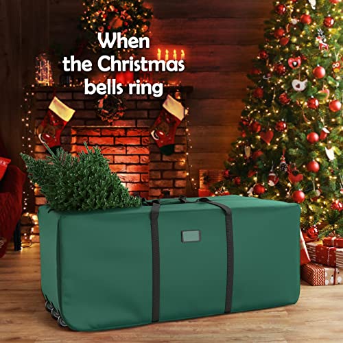 Large Artificial Christmas Tree Storage Bag 9Ft, Mrrihand Waterproof Anti-Tear Heavy-Duty 600D Oxford Cloth Xmax Christmas Tree Storage Box 9Ft With Rolling Wheels, Christmas Tree Storage Container 9Ft (Dark Green) #TOP5