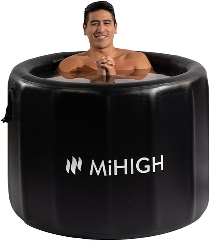 MiHIGH Cold Plunge Tub for Athletes – Freestanding Ice Bath for Recovery, Portable Insulated Double-Walled PVC Ice Barrel with Lid, 92 Gallons, Inflatable Plunge Pool for Indoor Outdoor Use, Black