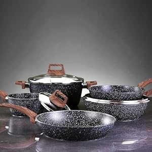 Pots and Pans Set Non stick, Ceramic Cookware Set Nonstick Kitchen Cooking Set w/Frying Pan Saucepan Saute Pan Casserole, Non Toxic NO PFAS & PTFE, Black