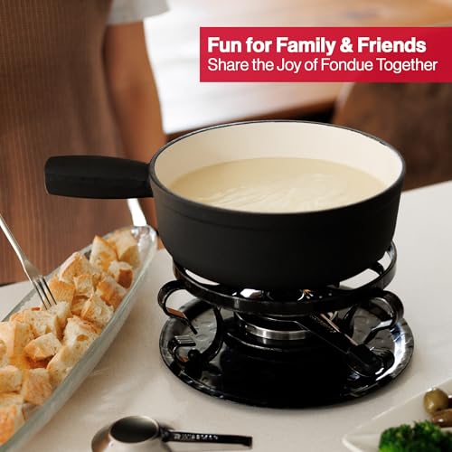 Foto von Swissmar KF-66513 Lugano Fondue Set 9-teiliges, Gusseisen/Edelstahl, Mattschwarz, 2L, Fondue-Set für Fleisch, Käse und Schokolade, für 4 Personen, Geschenkset
