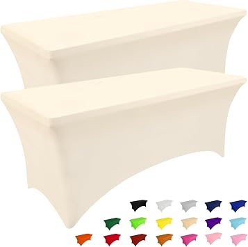 Smiry 2 Pack Spandex Table Cloth 6FT, Elastic Fitted Stretch Tablecloths, Washable and Wrinkle Free Rectangular Patio Table Cover for Outdoor, Wedding, Banquet & Parties Beige, 72Lx30Wx30H Inch