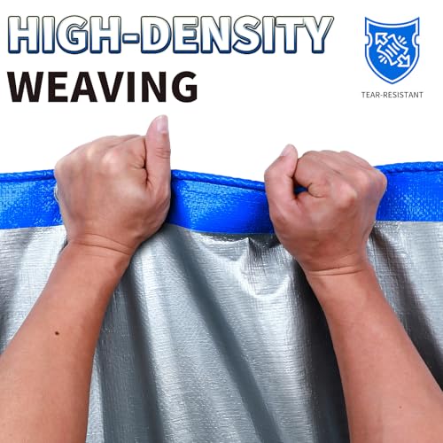 TA*RP YXCN Tarp 10x12 Feet, 7 Mil Thick Waterproof Poly Tarps Cover UV Resistant, Rip & Tear Proof with Metal Grommets Every 20 Inche (Blue/Silver)