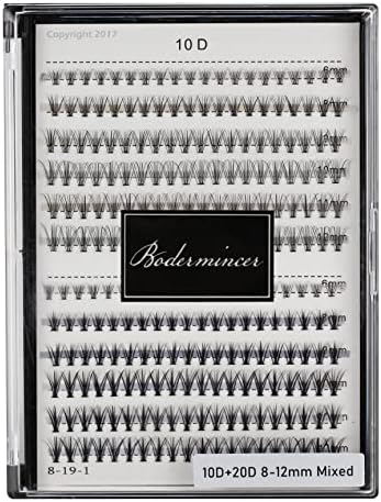 Bodermincer 240pcs C Curl 10D/20D Cluster Eyelashes Mixed, 0.07mm /0.10 mm Mixed,8/9/10/11/12mm,10/11/12/13/14mm,12/13/14/15/16mm/14/15/16/17/18mm/16/17/18/19/20mm and Under Eyelashes Mixed Professional Makeup Individual Cluster Eye Lashes (8/9/10/11/12mm and Under Eyelashes)