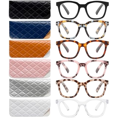 ZXYOO 6 Pack Oprah Style Reading Glasses for Women Blue Light Blocking Square Readers with Spring Hinge +2.50 Cover