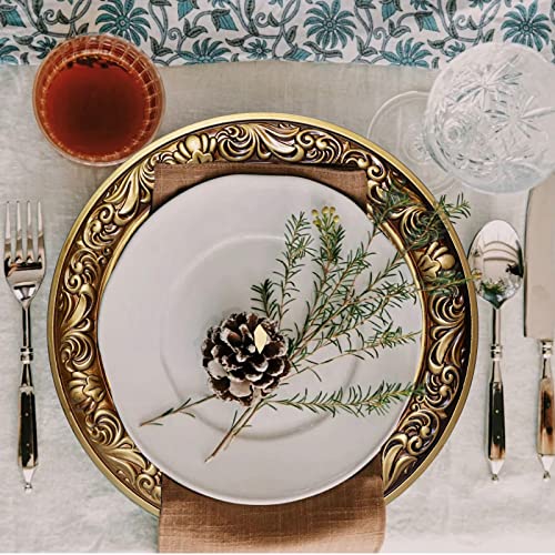 Spsyrine Antique Gold Charger Plates, Set Of 6 Baroque Plastic Chargers For Dinner Plates, Holiday Party, Events, Table Setting, 13" #TOP5