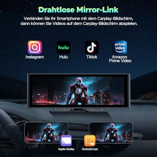 Lamto Bilradio 9,26 tum med Apple Carplay och 4K Bilkamera