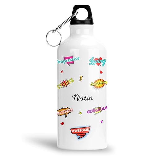 Aluminium White Sipper / Water Bottle 600 ML - Best Personalized Gift for Happy Birthday, Name - Nissin