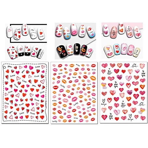 Tailaimei 12 Sheets Valentine's Day Nail Stickers, Self-Adhesive Diy Nail Art Decals, Design For Kiss Love Hug (982 Pcs) #TOP3