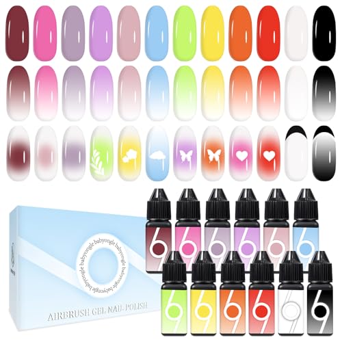 babyongle Airbrush Gel Nail Polish, 15ml Dilution Free 12 Vibrant