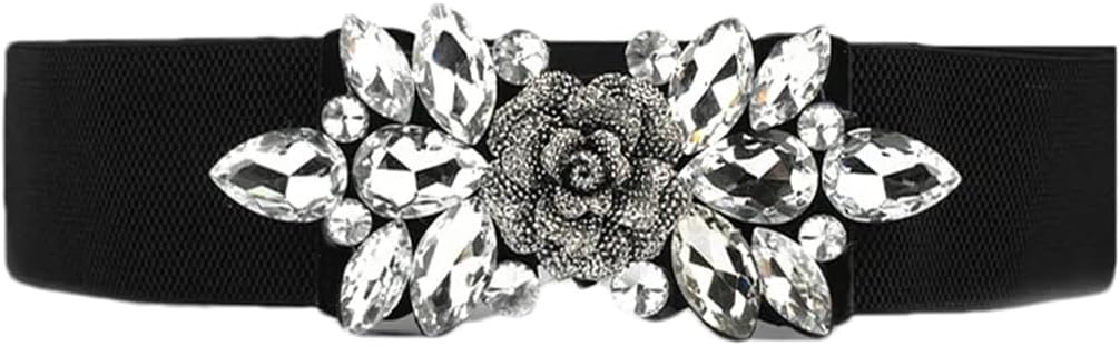 Pulcykp Women Suitable For Waist 65-90cm Rhinestones Elastic Belt Dress Decoration Wide Accessories