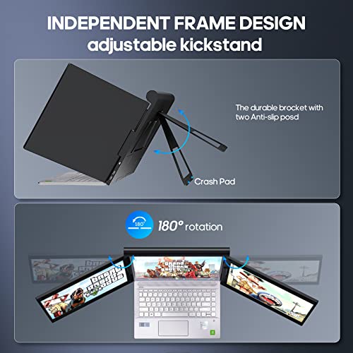 KPKUE 13.3'' Triple Portable Monitor, Laptop Monitor Extender, 1080P Full HD Screen Extender One Type-C Cable Connect Plug and Play No Driver, for 11.6-15Inch Laptop (Windows System Only) by KPKUE - Used condition - Image 4