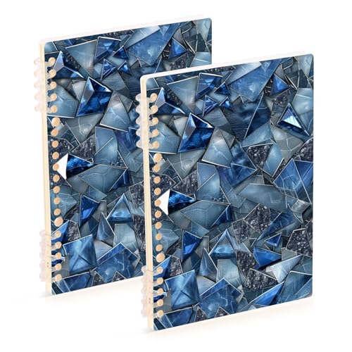 EtherSpher A5 size Irregular Polygon Denim Blue Crystal Print composition notebooks 8.3" x 5.7", wire-bound composition notebook wide ruled 60 sheets for diary&to do list 2 pack