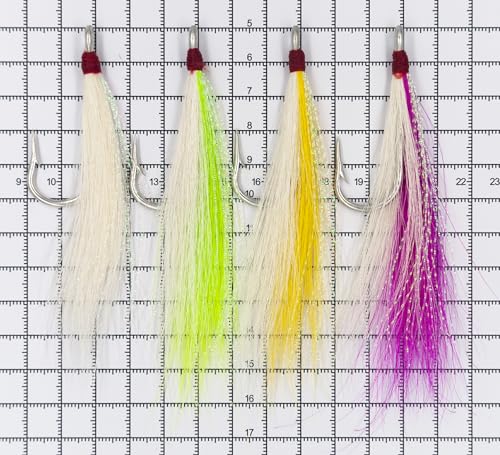 Xubbwov Bucktail Teaser Saltwater Fluke Rig Skirt Fishing Jig Hooks 8 pcs 4 Color