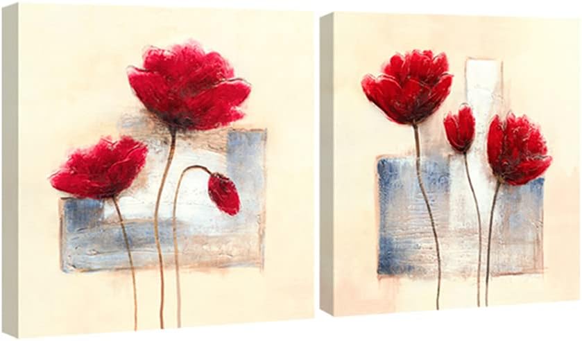 Wieco Art Charming Spring Modern 2 Panels Stretched and Framed Giclee Canvas Prints Artwork Abstract Floral Oil Paintings Style Picture Photo on Canvas Wall Art for Bedroom Home Decorations